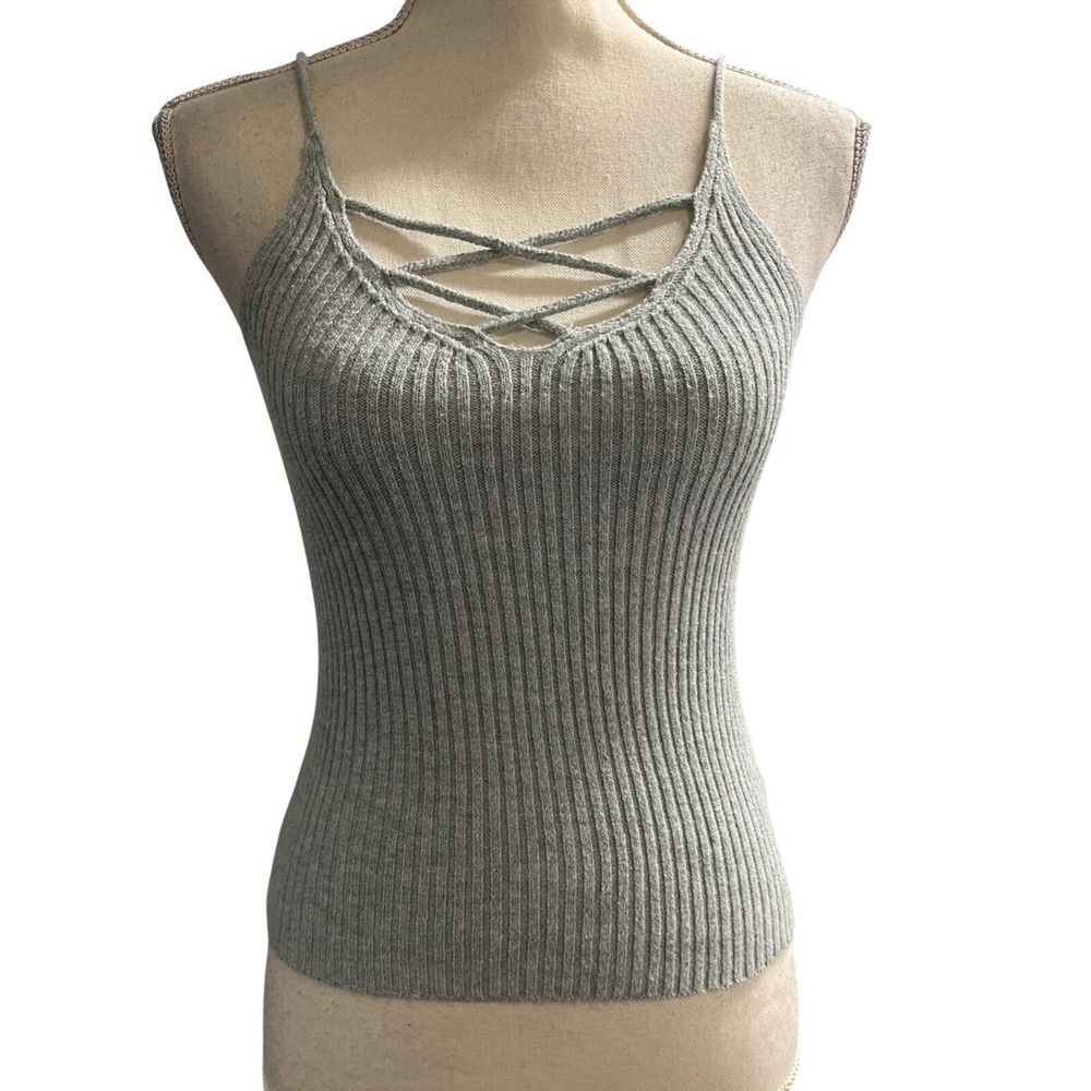 Vintage American Eagle Y2K Top Blue Ribbed Knit Cropped Tank Size S Preppy 90s
